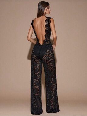 Black Lace Backless Jumpsuit for Women